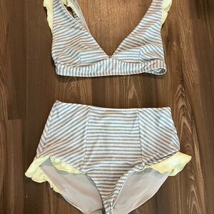 Seea Striped Blue & White High-Waist Bikini Set